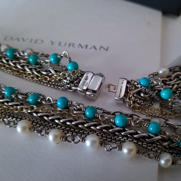SOLD - DAVID YURMAN *RARE* 18K Gold Turquoise Pearl Necklace - Pristine! $2150 - Picture 13 of 13